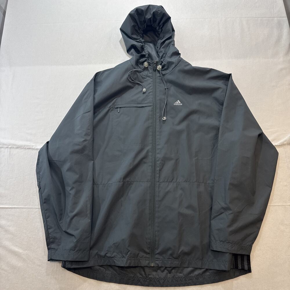 VTG 90s Adidas Black Full Zip Nylon Windbreaker Jacket Size Large Vintage